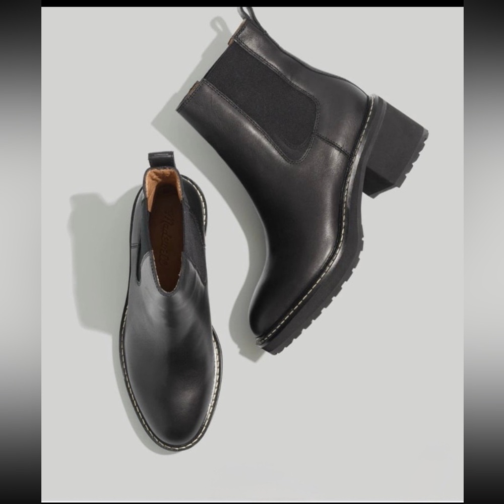 Madewell Carina Platform Black Leather Chelsea Boots